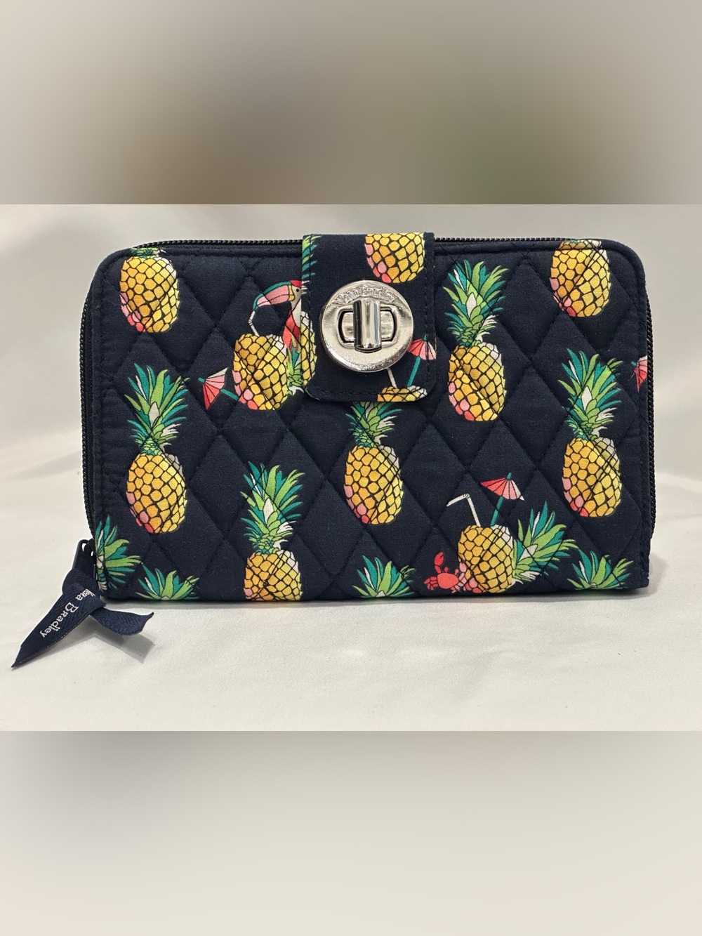 Vera Bradley Toucan Party RFID Turnlock Wallet Dark Navy NWT